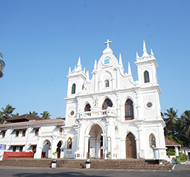 Historic white Siolim Church facade in North Goa