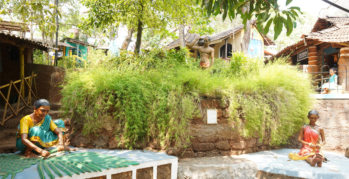 Traditional Goan village sculptures at Ancestral Goa
