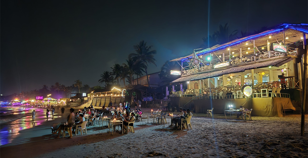Night beach shacks at Anjuna Beach Goa