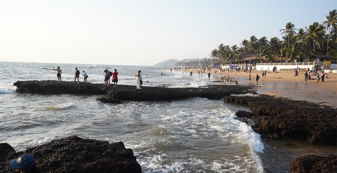 Rocky shoreline at Anjuna Beach Goa