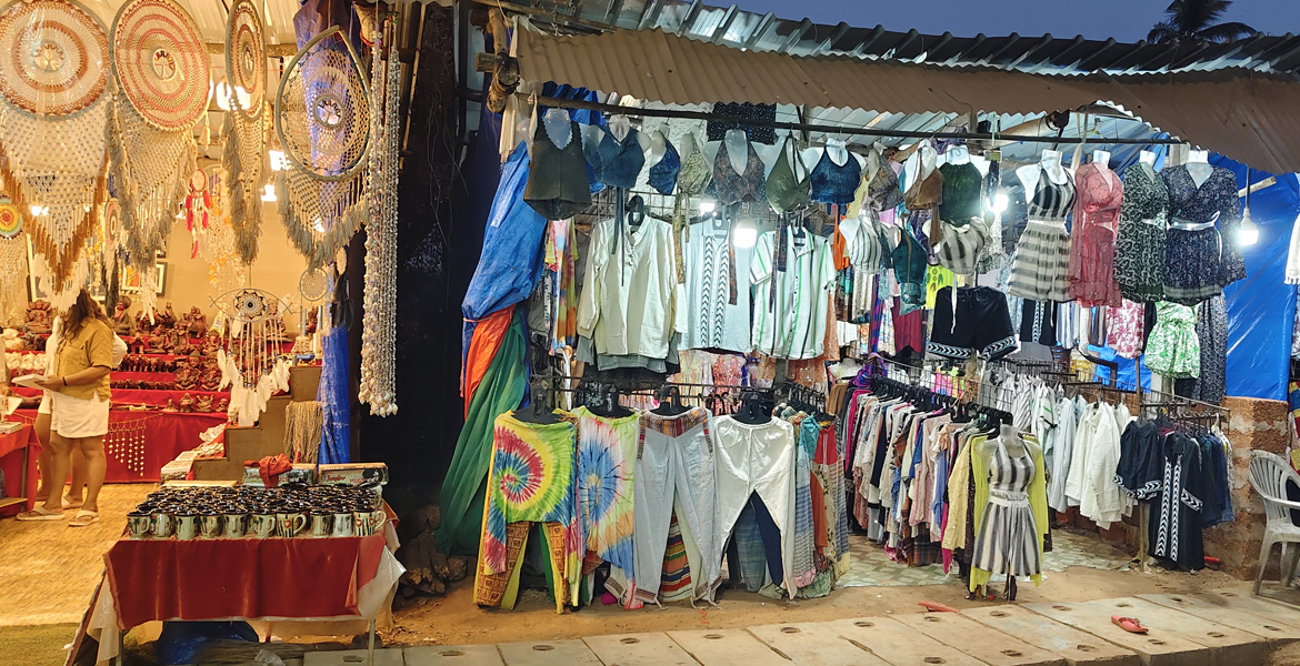 Clothing and handicraft stalls at Anjuna Flea Market Goa