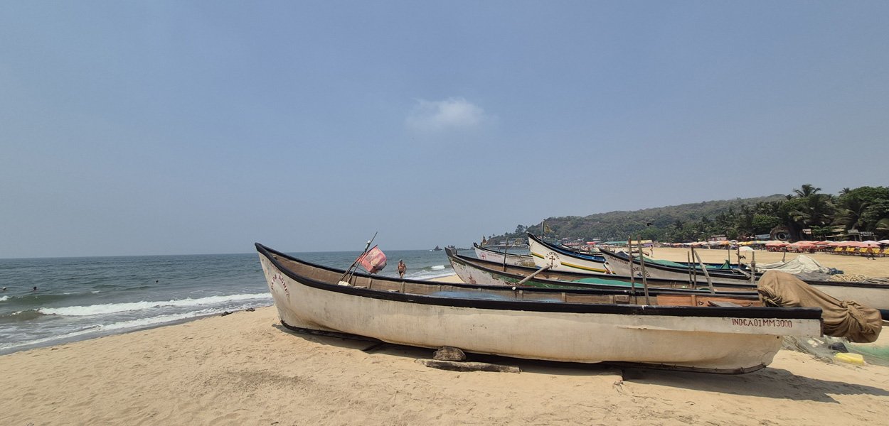 Arambol Beach with fishing boats