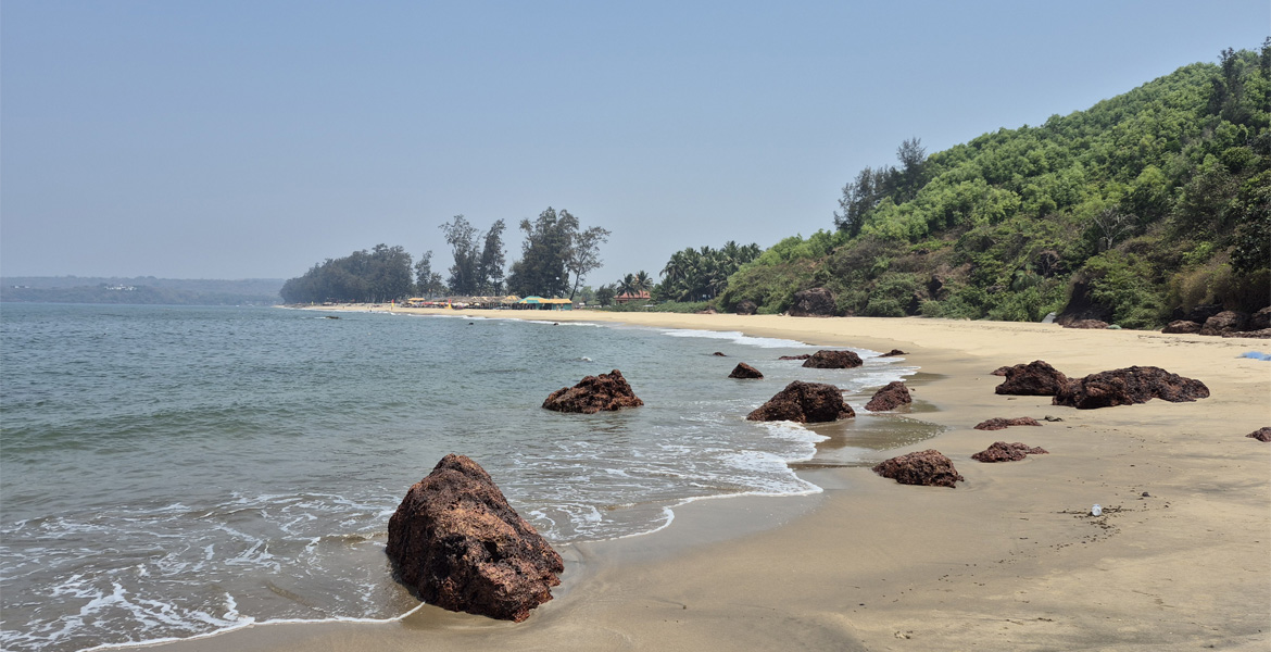 Rocky shoreline at Arambol Beach Goa