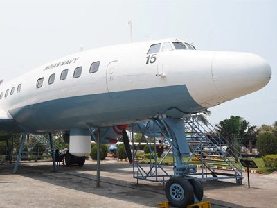 Vintage airplane displayed at aviation museum
