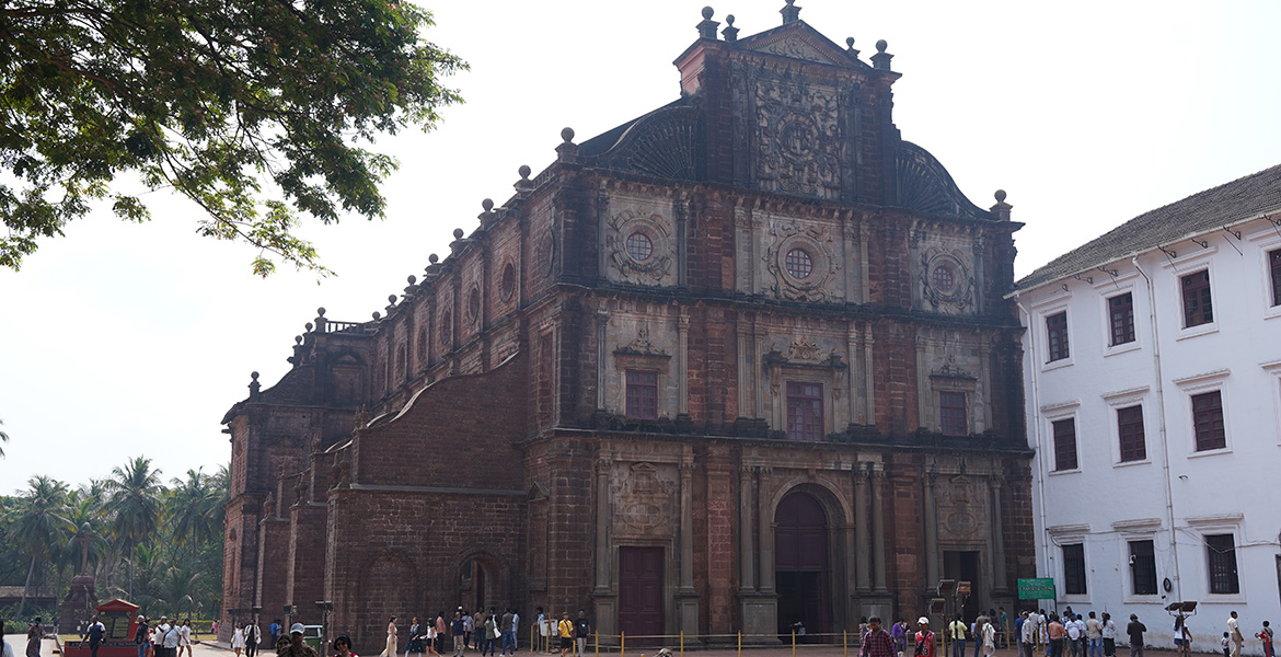 Front view of the Basilica of Bom Jesus, a UNESCO World Heritage Site in Old Goa known for its Baroque architecture