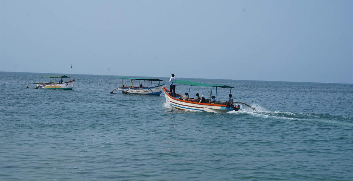 Tour boats cruising near Butterfly Beach, Goa