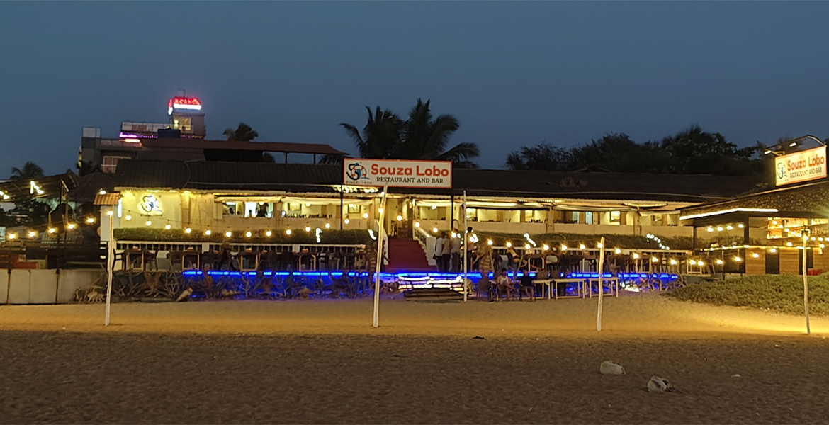 Beachfront bar at Calangute Beach Goa at night
