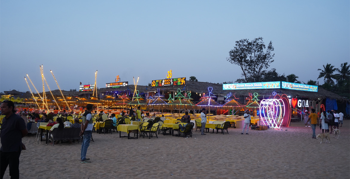 Night beach shacks at Calangute Beach Goa