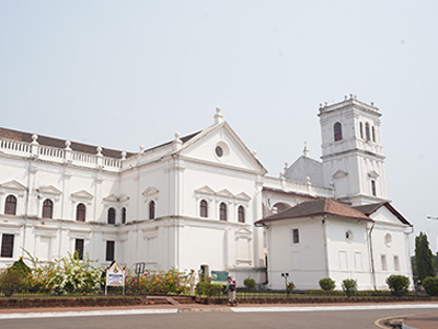 Historic Church of St. Francis of Assisi in Old Goa with white Portuguese-style architecture