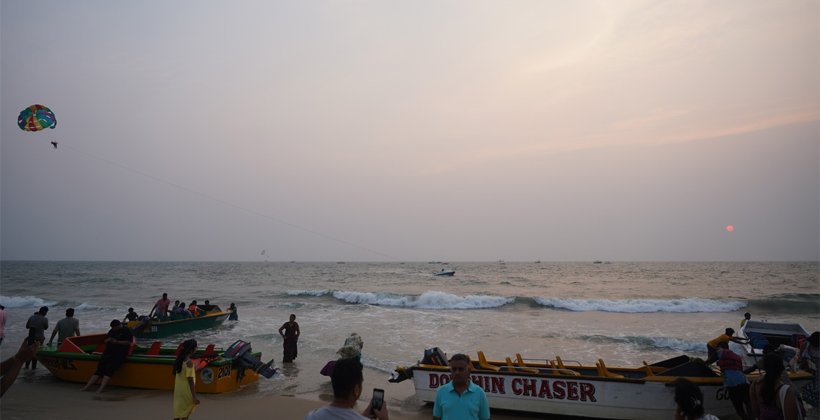 Parasailing and sunset view at Colva Beach, Goa