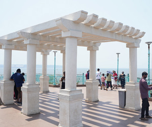 White viewing pavilion overlooking the Arabian Sea at Dona Paula Viewpoint in Goa