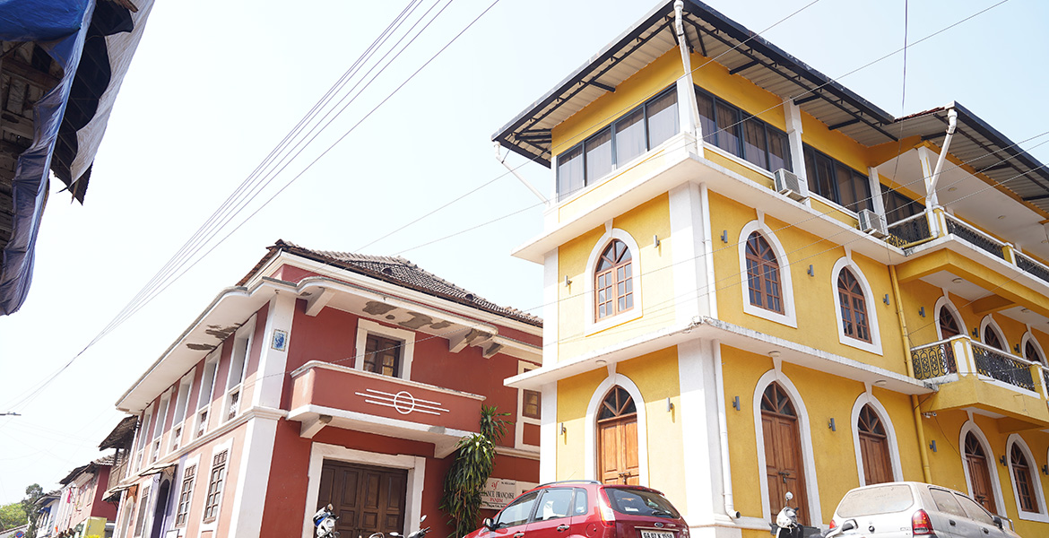 Colorful heritage buildings in Fontainhas, Goa