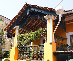 Traditional Portuguese heritage house with a colorful balcony in Fontainhas, Panaji, Goa