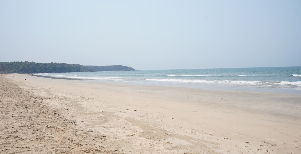 Wide sandy coastline at Galgibaga Beach, Goa
