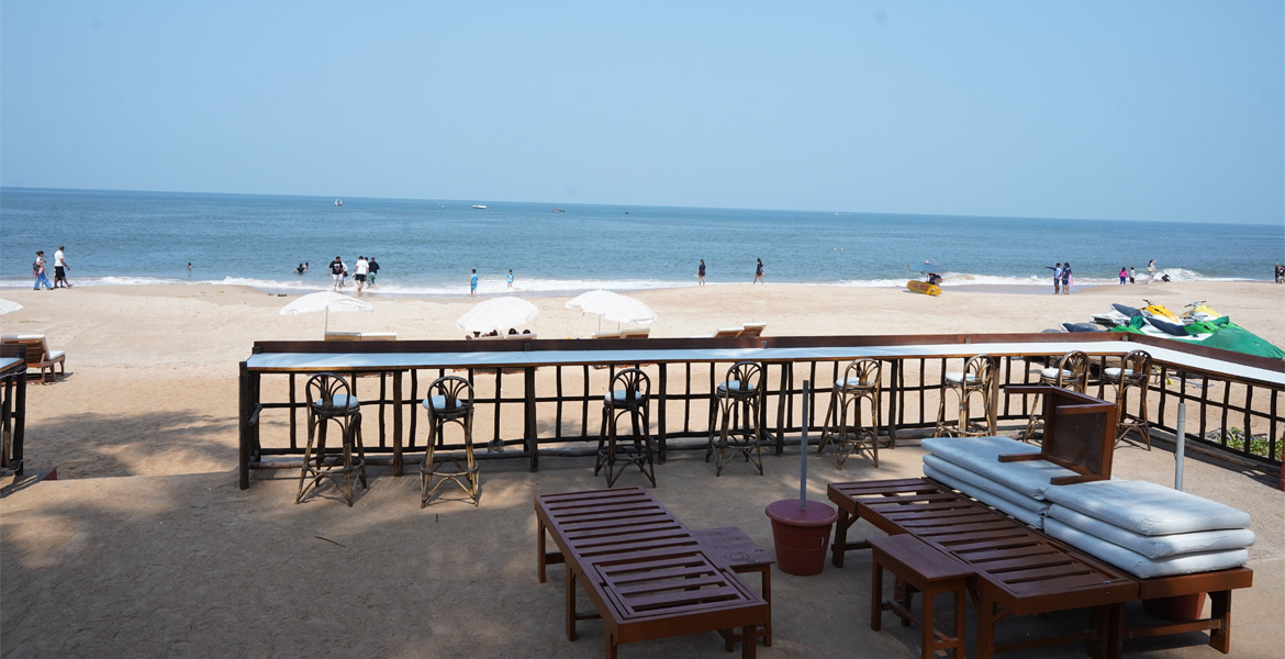 Goa beach club with seating overlooking the sea