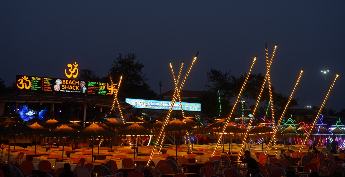 Candlelight dinner at a Goa beach shack with decorative lights