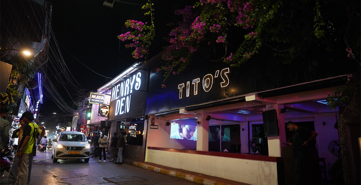 Tito's nightlife area in Goa at night