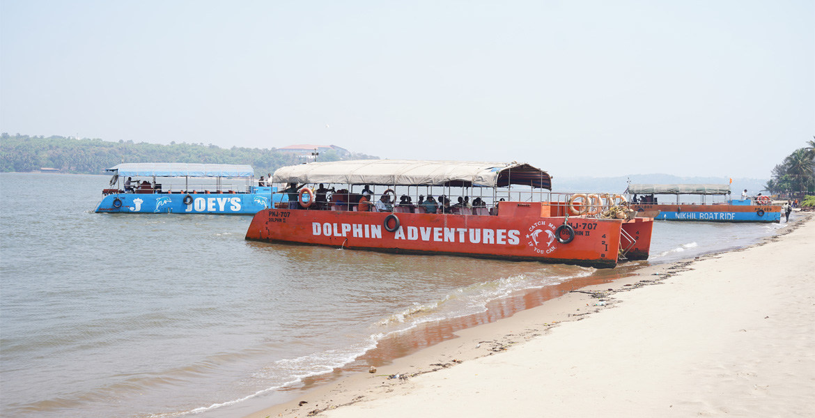 Tourist boats along Goa shoreline