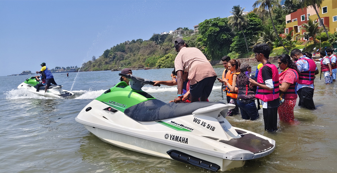Tourists preparing for a jet ski ride