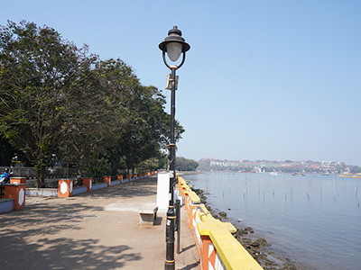Riverside walkway along the Mandovi River in Panaji, Goa