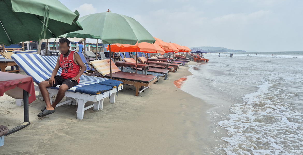 Beach shacks and sunbeds at Mandrem Beach Goa