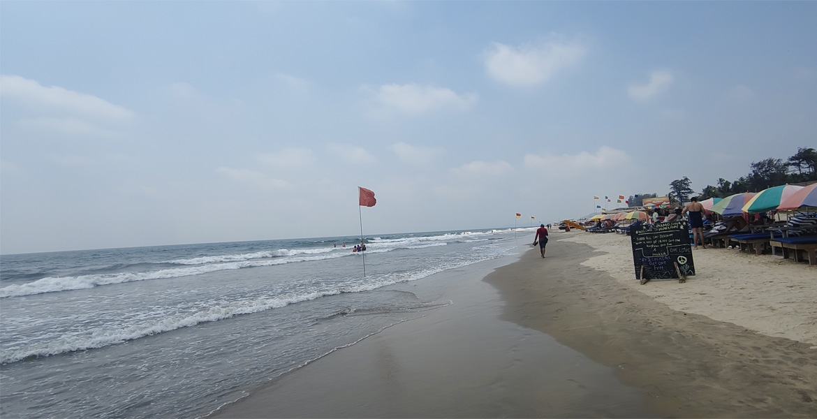 Coastline and beach shacks at Mandrem Beach Goa
