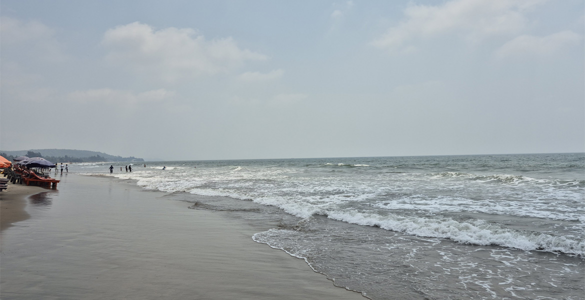 Sea waves along the shoreline at Mandrem Beach Goa