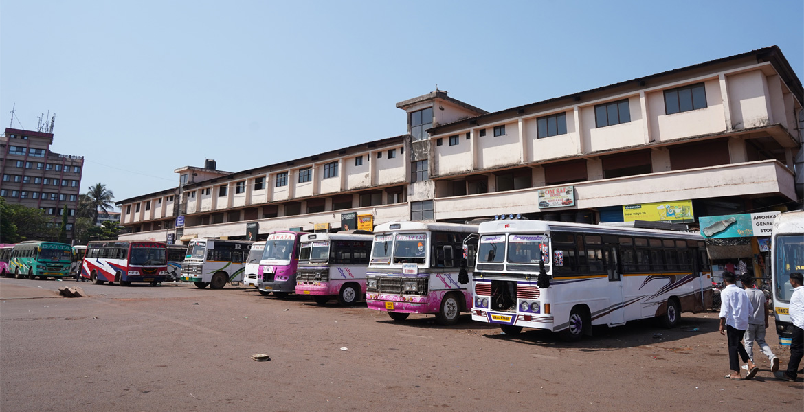 Local buses parked at Mapusa Bus Stand, Goa