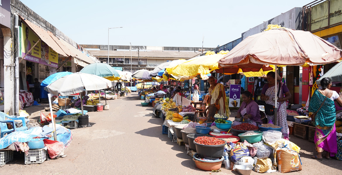 Fresh produce stalls at Mapusa Market Goa