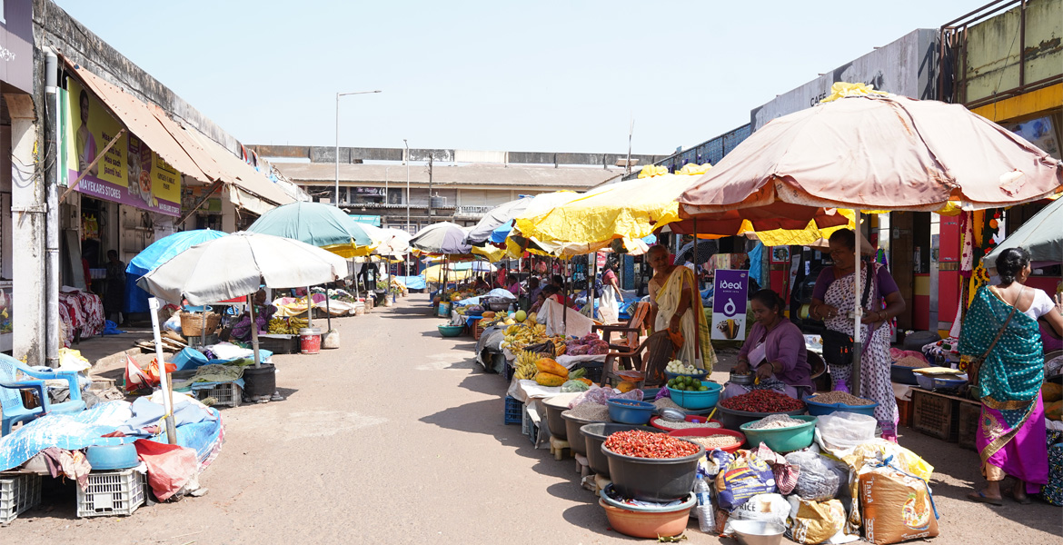 Mapusa Municipal Market Goa with vegetable and fruit stalls