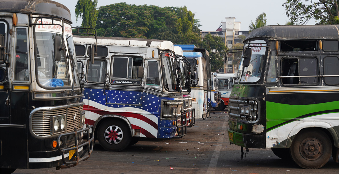 Local buses parked at Margao Bus Stand, Goa