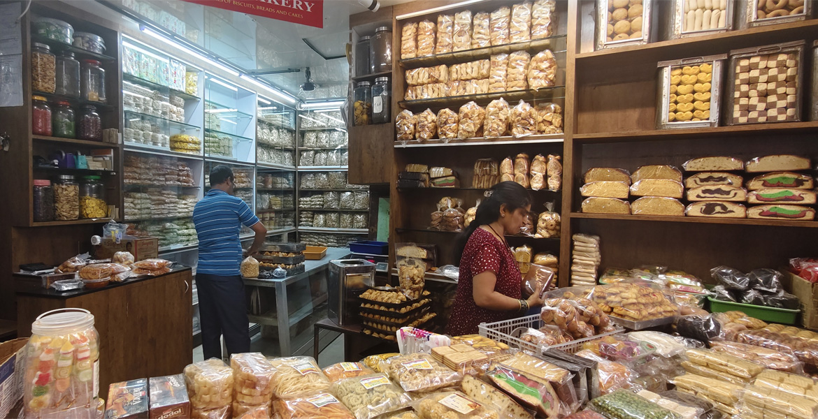 Margao Market Goa bakery shop with biscuits breads and snacks