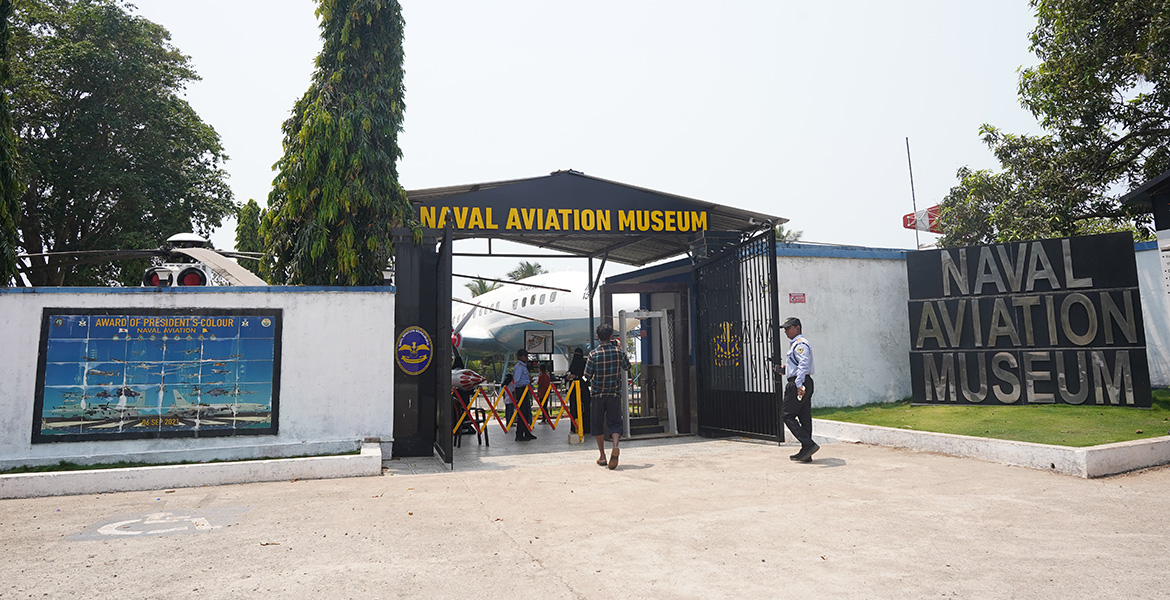 Entrance of the Naval Aviation Museum in Goa, showcasing India's naval aviation heritage and aircraft exhibits