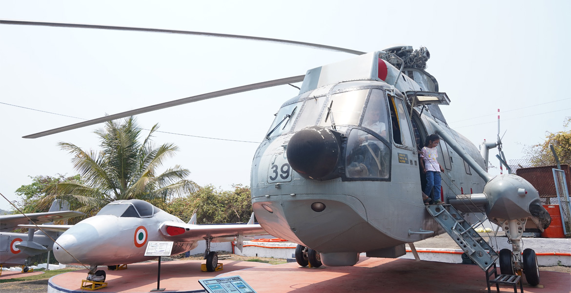 Naval helicopter and fighter aircraft at Naval Aviation Museum Goa