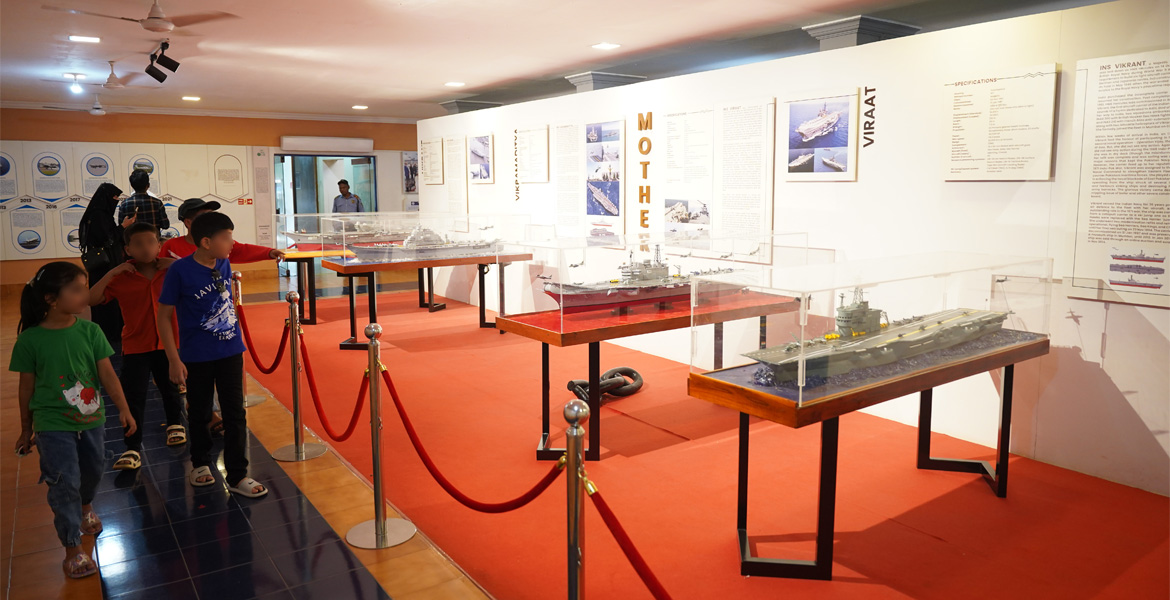 Naval ship models inside Naval Aviation Museum Goa