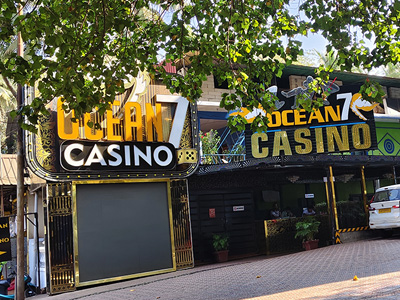 Ocean 7 Casino entrance building in Goa with illuminated casino signage