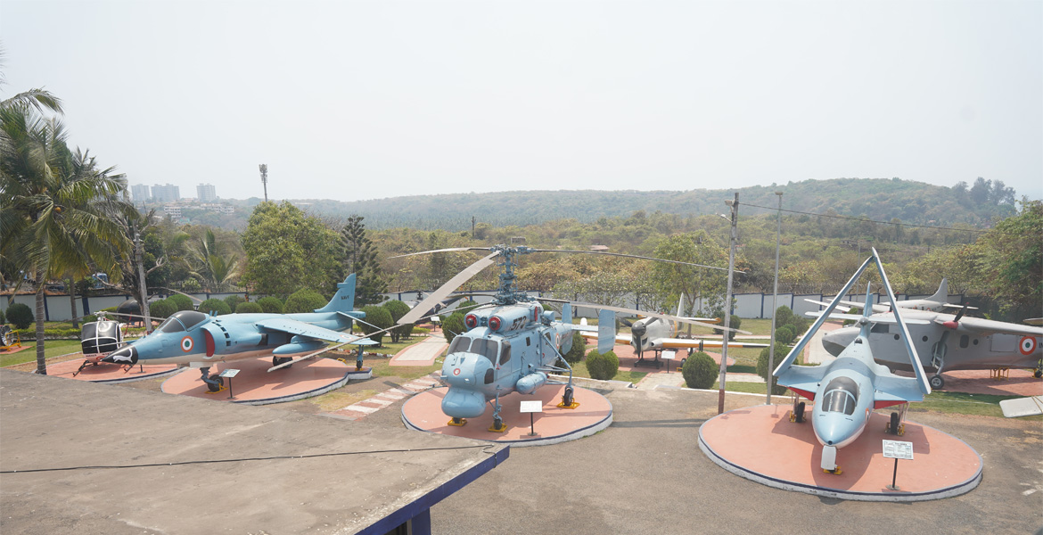 Outdoor aircraft display at Naval Aviation Museum Goa