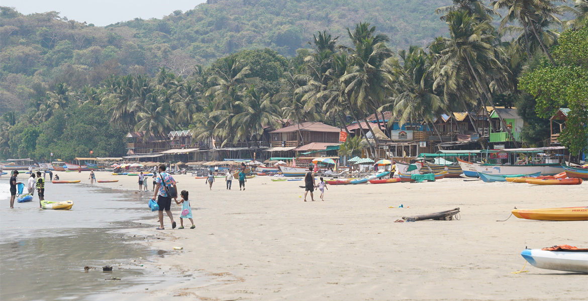 Palm trees and boats at Palolem Beach, Goa