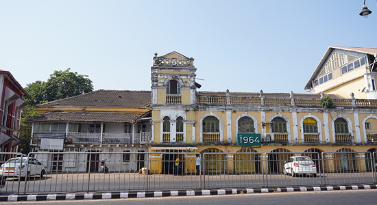 Historic Portuguese-style building and street view in Panaji, Goa