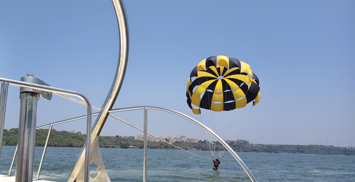 Parasailing over the sea in Goa