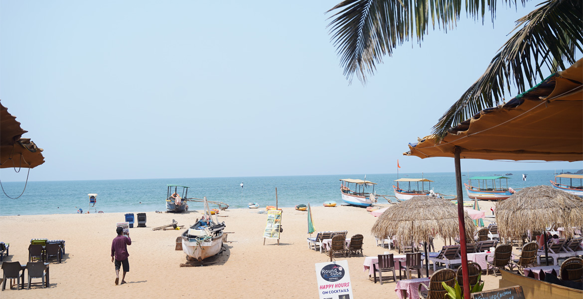 Beach shacks and boats at Patnem Beach, Goa