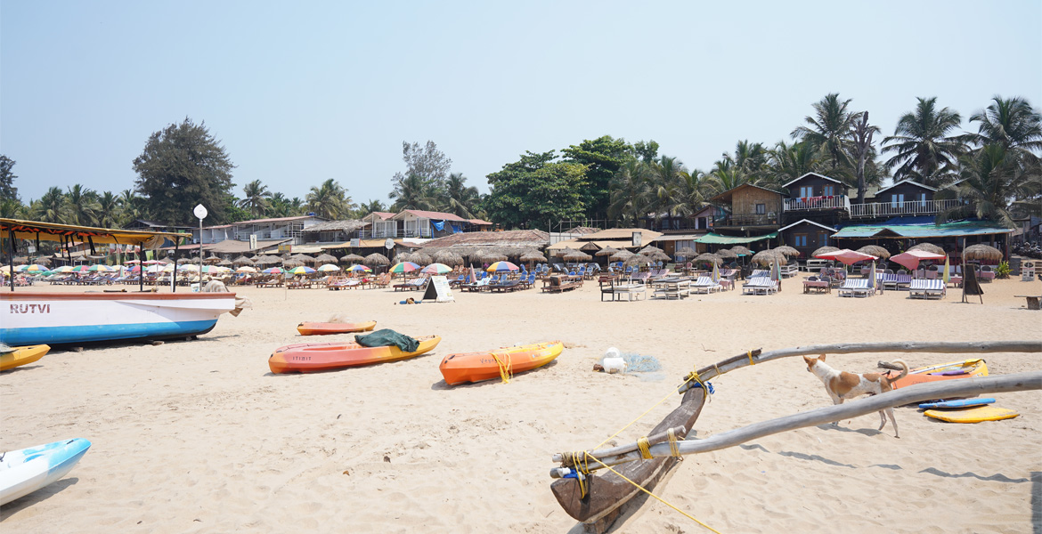 Kayaks and beach view at Patnem Beach, Goa