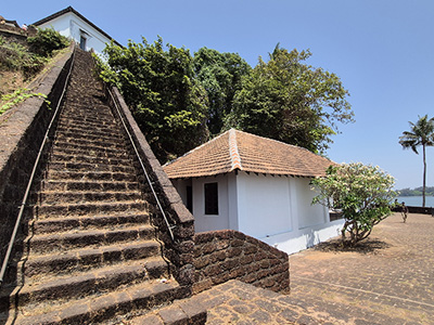 Stone staircase and courtyard at Reis Magos Fort, Goa