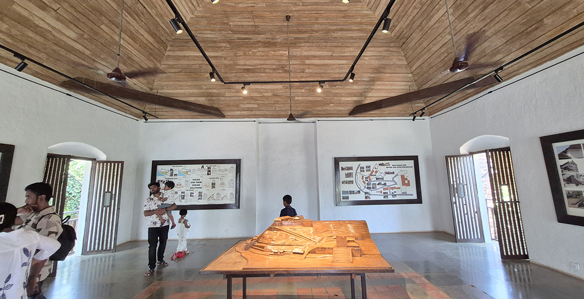 Interior museum hall at Reis Magos Fort in Goa
