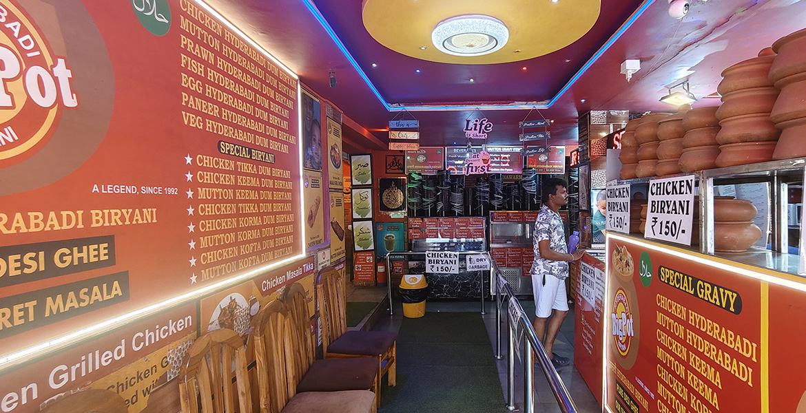 Interior of a local Indian restaurant in Goa