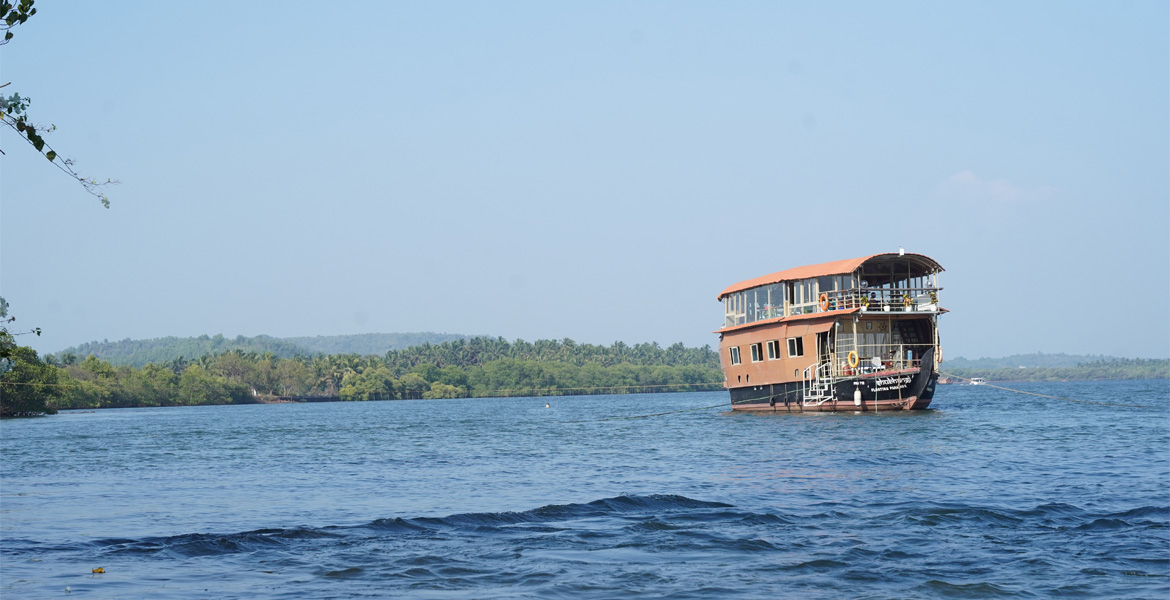 Houseboat on the water at Siolim, Goa