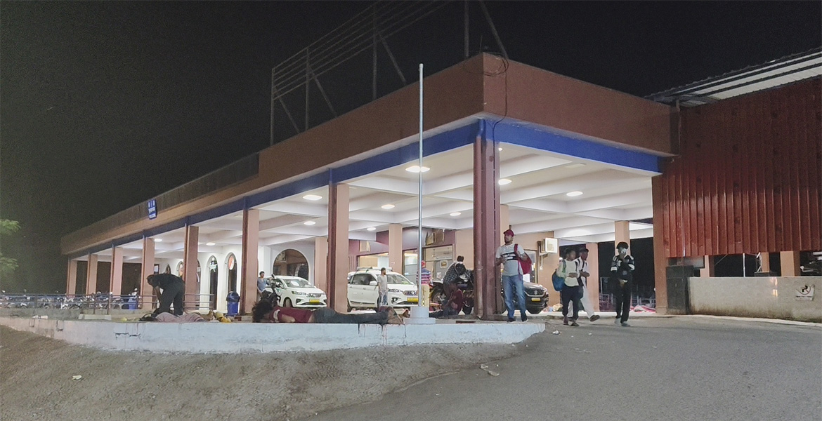 Thivim Railway Station Goa entrance at night