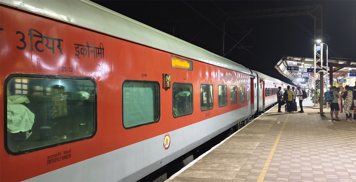 Train at Thivim Railway Station in Goa at night