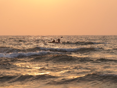 Kayaking at sunset near Vagator Beach, Goa