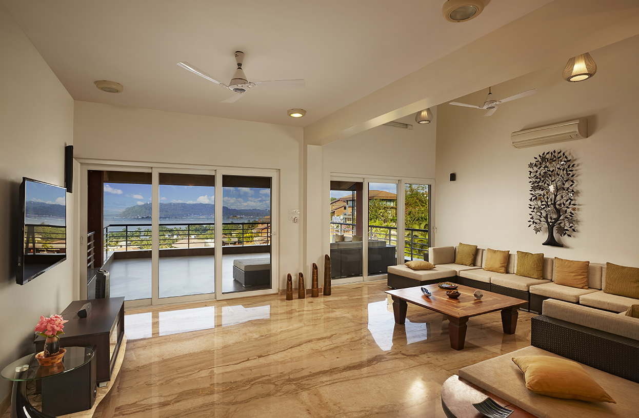Spacious living hall with sea-view balcony at Dolphin Heights